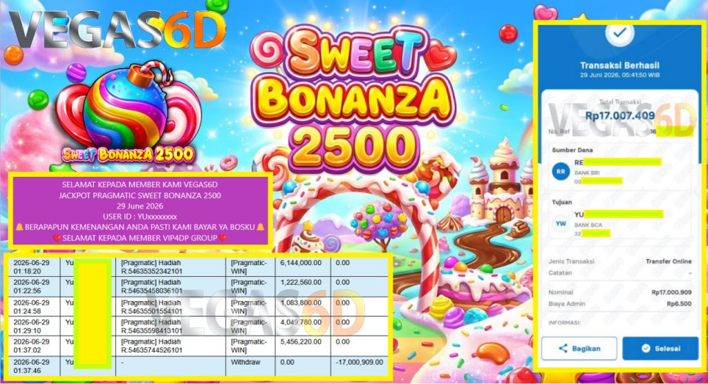 VEGAS6D JACKPOT PRAGMATIC SWEET BONANZA 2500 Rp 17.000.909,- LUNAS
