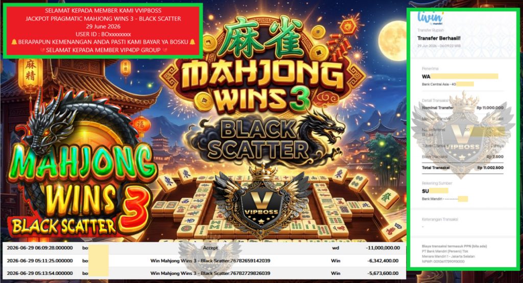 VVIPBOSS JACKPOT PRAGMATIC MAHJONG WINS 3 – BLACK SCATTER Rp 11.000.000,- LUNAS