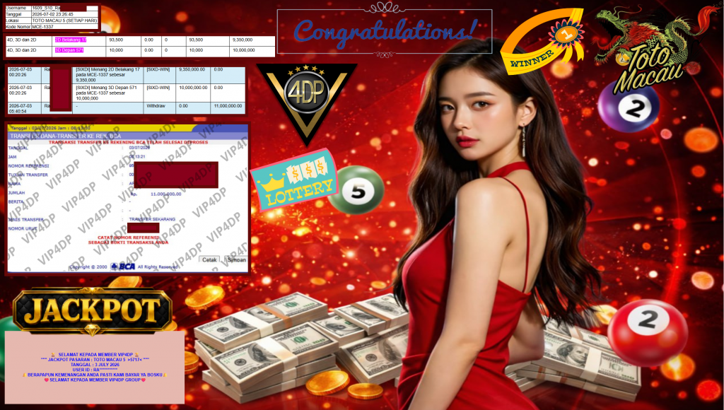 VIP4DP JACKPOT PRAGMATIC ” TOTO MACAU 5 >5717< ” Rp11.000.000,- LUNAS
