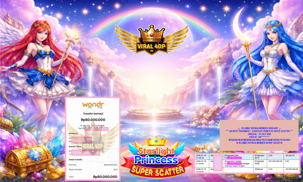 VIRAL4DP JACKPOT PRAGMATIC ” STARLIGHT PRINCESS SUPER SCATTER ” Rp290.000.000,- LUNAS