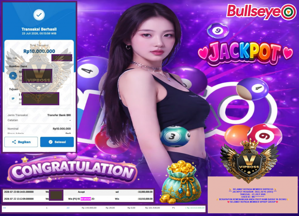 VVIPBOSS JACKPOT PASARAN ” BULLSEYE (5593) ” Rp10.000.000,- LUNAS
