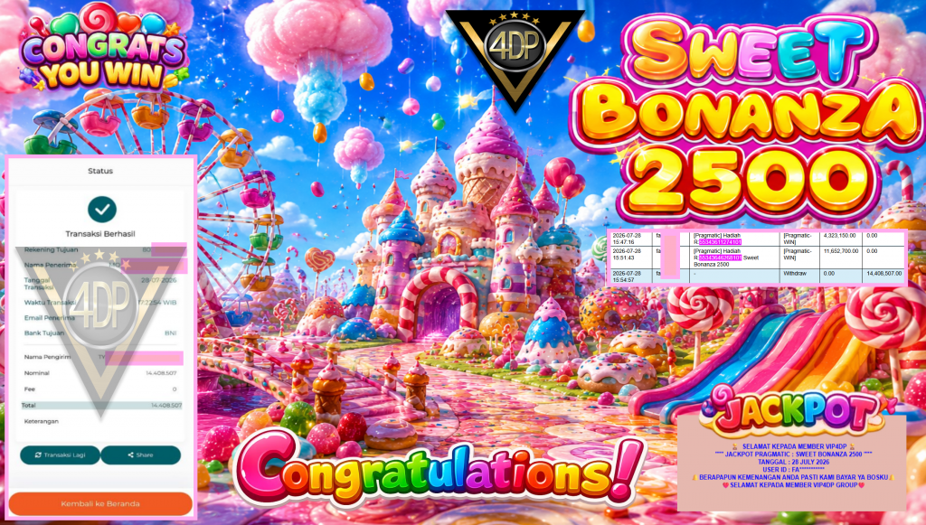VIP4DP JACKPOT PRAGMATIC ” SWEET BONANZA 2500 ” Rp14.408.507,- LUNAS