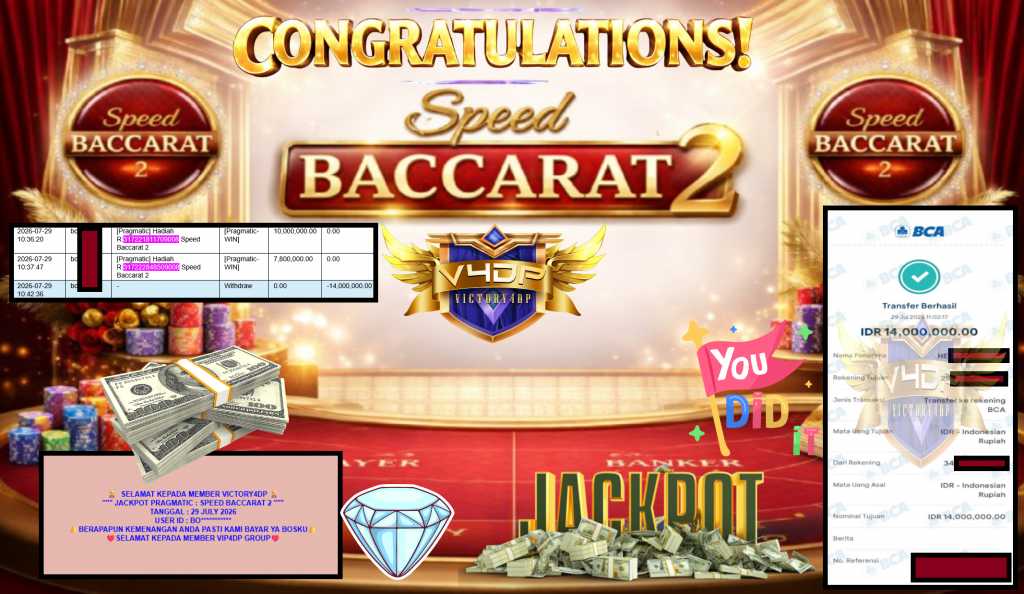 VICTORY4DP JACKPOT PRAGMATIC ” SPEED BACCARAT 2 ” Rp14.000.000,- LUNAS