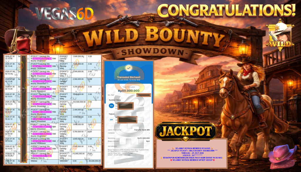 VEGAS6D JACKPOT PGSOFT ” WILD BOUNTY SHOWDOWN ” Rp200.000.000,- LUNAS