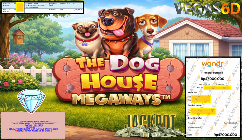 VEGAS6D JACKPOT PRAGMATIC ” THE DOG HOUSE MEGAWAYS ” Rp47.000.000,- LUNAS