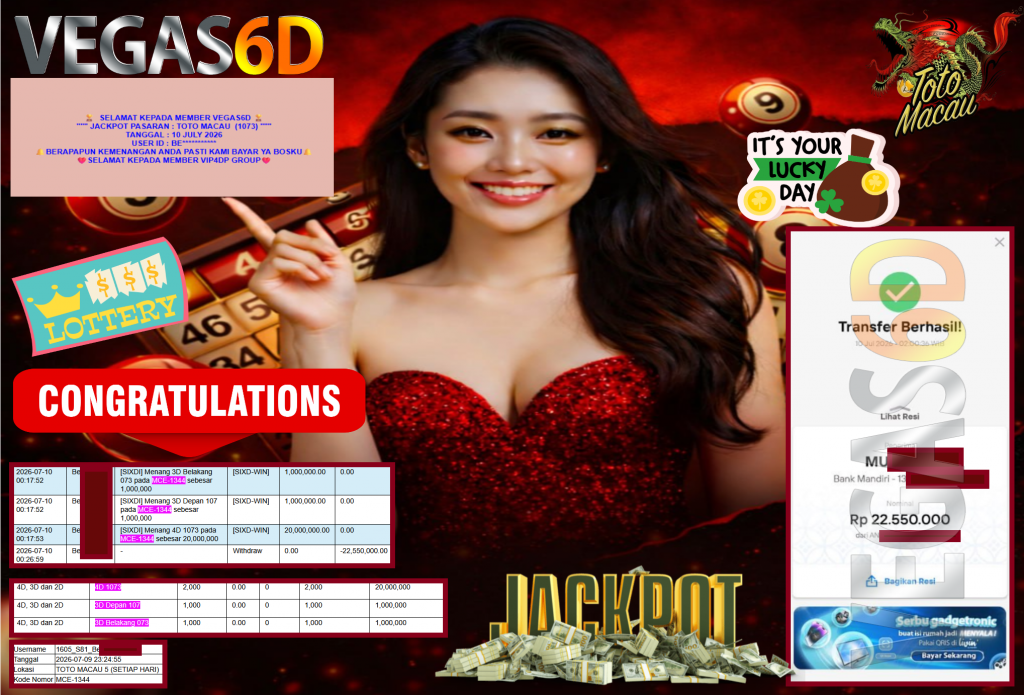 VEGAS6D JACKPOT PASARAN ” TOTO MACAU (1073) ” Rp22.550.000,- LUNAS