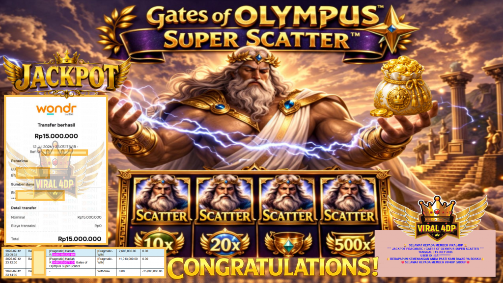 VIRAL4DP JACKPOT PRAGMATIC β GATES OF OLYMPUS SUPER SCATTER β Rp15.000.000,- LUNAS