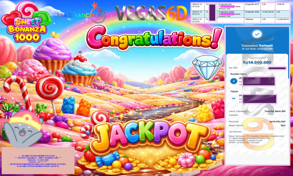 VEGAS6D JACKPOT PRAGMATIC ” SWEET BONANZA 1000 ” Rp14.000.000,- LUNAS