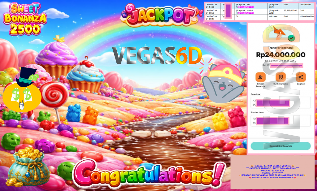 VEGAS6D JACKPOT PRAGMATIC ” SWEET BONANZA 25000 ” Rp24.000.000,- LUNAS