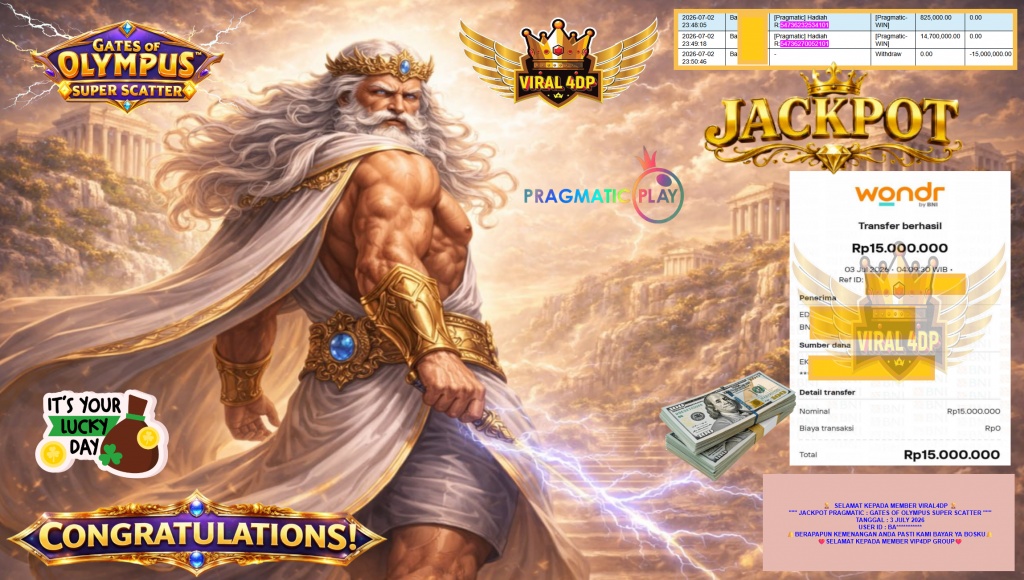 VIRAL4DP JACKPOT PRAGMATIC β GATES OF OLYMPUS SUPER SCATTER β Rp15.000.000,- LUNAS