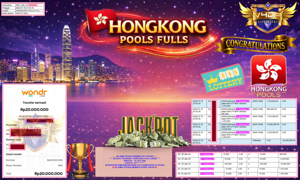 VICTORY4DP JACKPOT PASARAN ” HONGKONG POOLS (0882) ” Rp20.000.000,- LUNAS