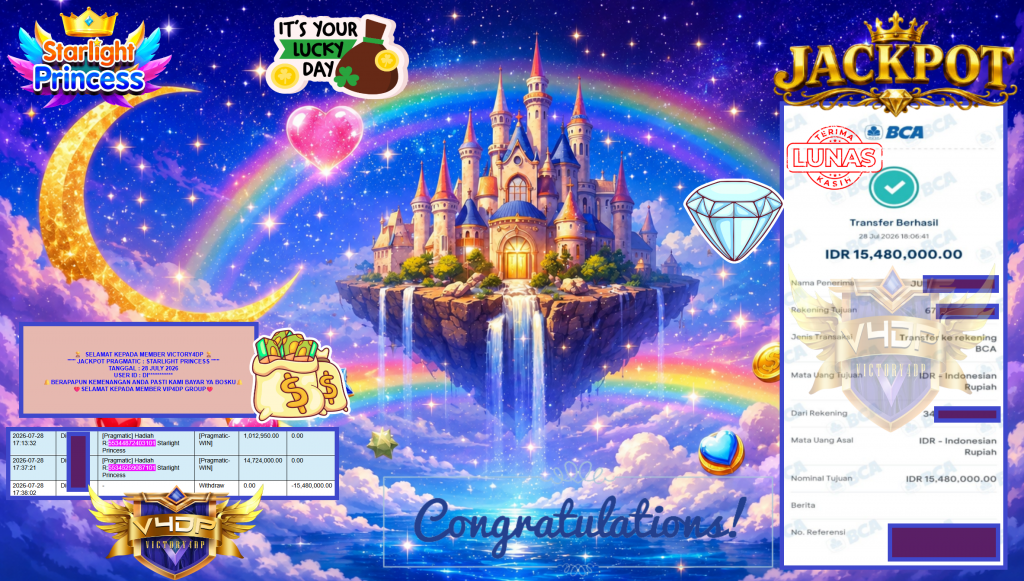 VICTORY4DP JACKPOT PRAGMATIC ” STARLIGHT PRINCESS ” Rp15.480.000,- LUNAS