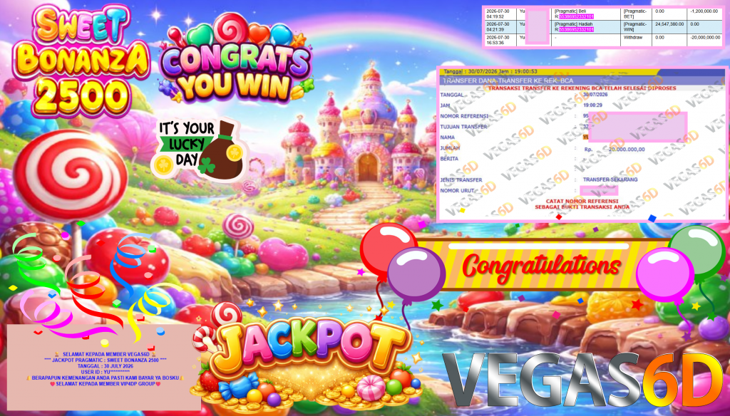 VEGAS6D JACKPOT PRAGMATIC ” SWEET BONANZA 2500 ” Rp20.000.000,- LUNAS
