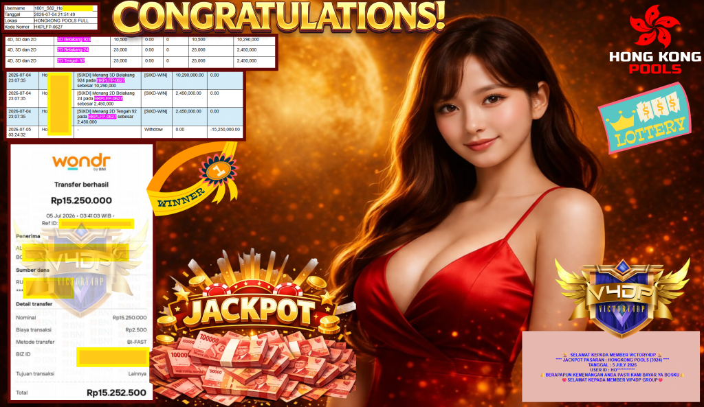VICTORY4DP JACKPOT PASARAN ” HONGKONG POOLS (3924) ” Rp15.250.000,- LUNAS