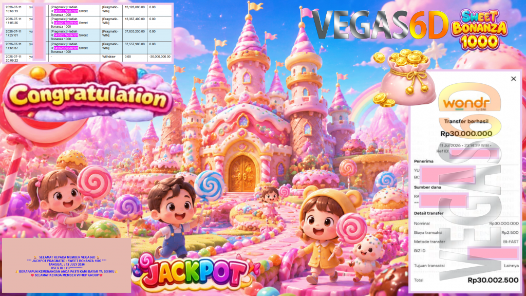 VEGAS6D JACKPOT PRAGMATIC ” SWEET BONANZA 1000 ” Rp30.000.000,- LUNAS