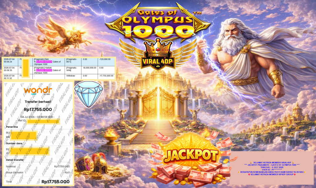 VIRAL4DP JACKPOT PRAGMATIC ” GATES OF OLYMPUS 1000 ” Rp17.755.000,- LUNAS