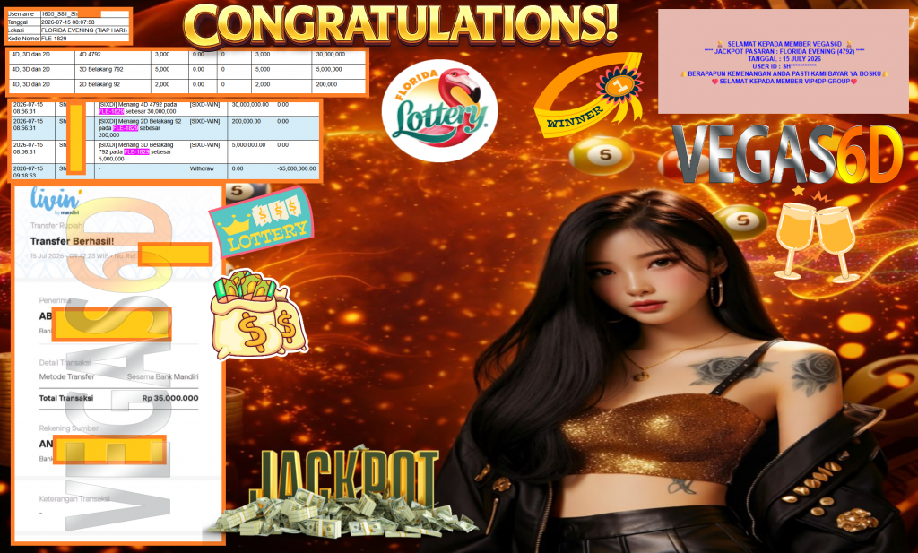 VEGAS6D JACKPOT PASARAN ” FLORIDA EVENING (4792) ” Rp35.000.000,- LUNAS