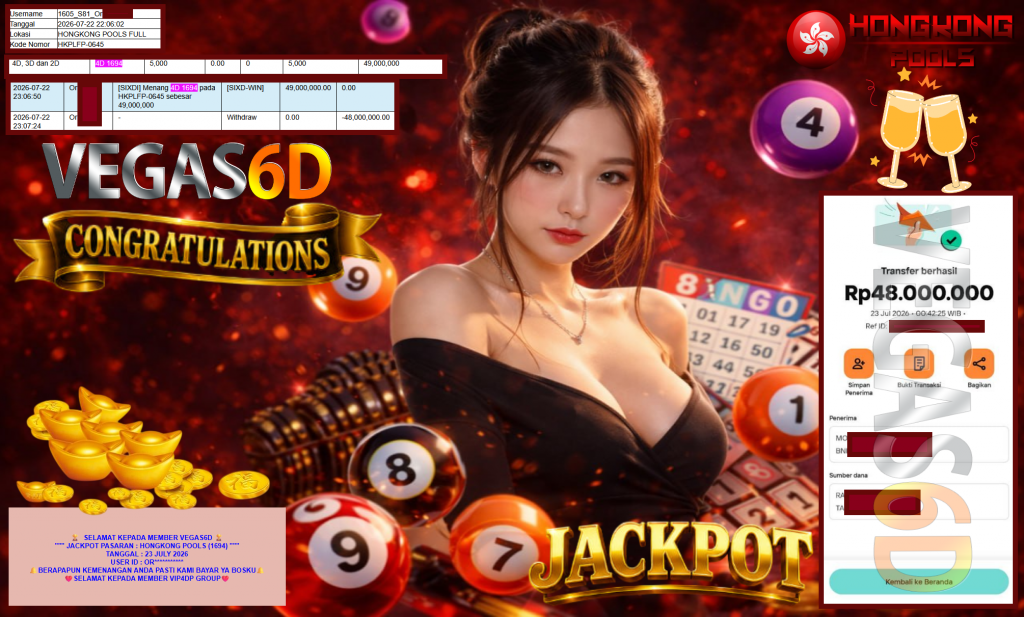 VEGAS6D JACKPOT PASARAN ” HONGKONG POOLS (1694) ” Rp48.000.000,- LUNAS