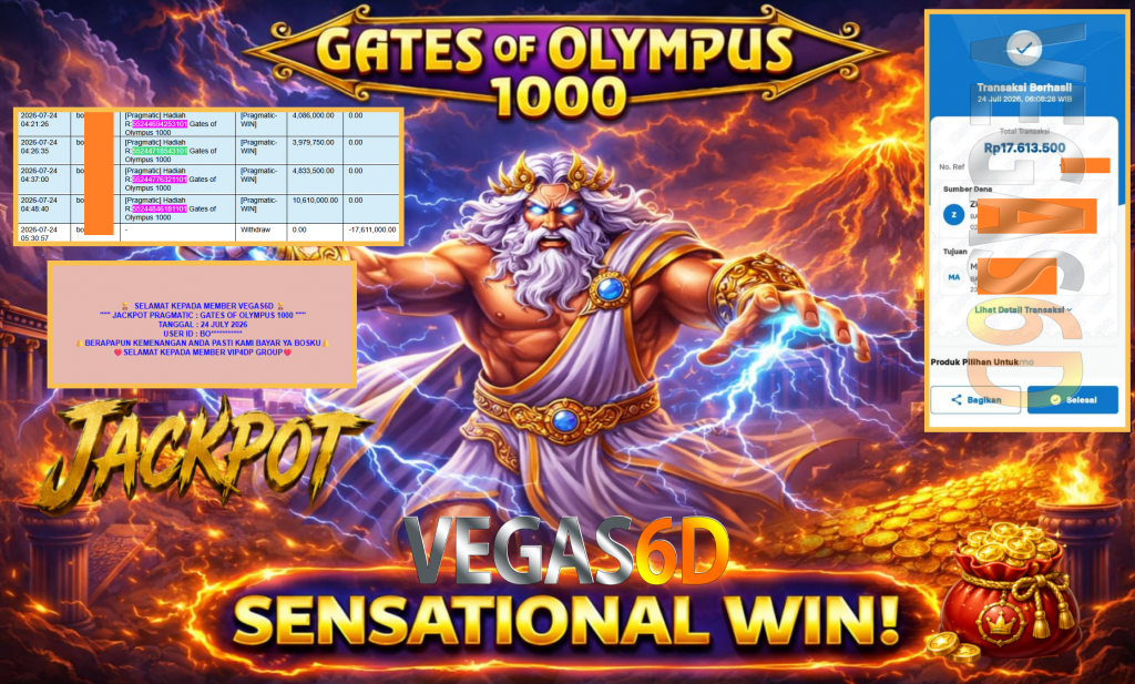 VEGAS6D JACKPOT PRAGMATIC ” GATES OF OLYMPUS 1000 ” Rp17.611.000,- LUNAS