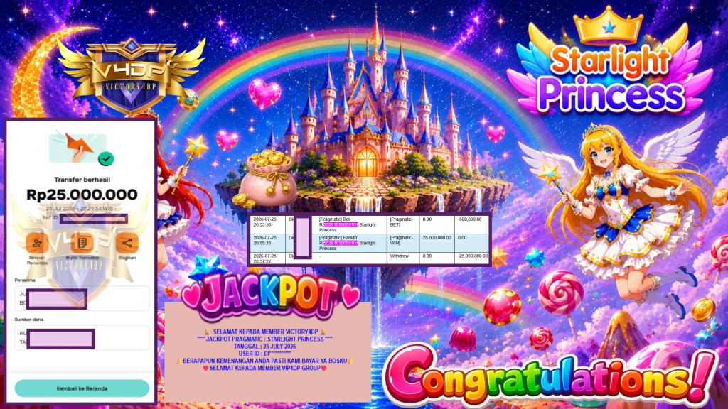 VICTORY4DP JACKPOT PRAGMATIC ” STARLIGHT PRINCESS ” Rp25.000.000,- LUNAS