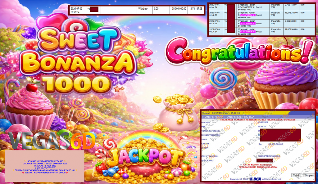 VEGAS6D JACKPOT PRAGMATIC ” SWEET BONANZA 1000 ” Rp35.000.000,- LUNAS