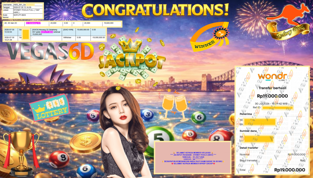 VEGAS6D JACKPOT PASARAN ” SYDNEY POOLS (9057) ” Rp19.000.000,- LUNAS