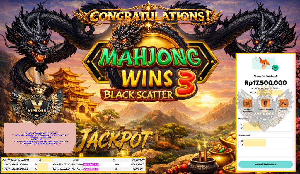 VVIPBOSS JACKPOT PRAGMATIC β MAHJONG WINS 3 β BLACK SCATTER β Rp17.500.000,- LUNAS