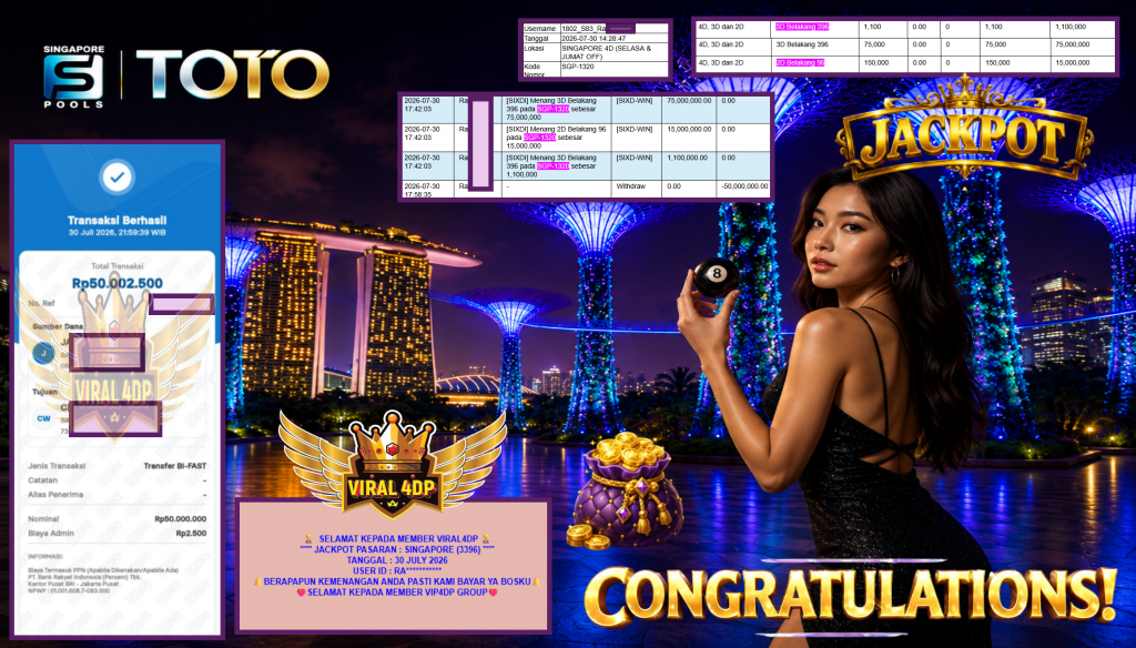 VIRAL4DP JACKPOT PASARAN ”SINGAPORE (9057) ” Rp50.000.000,- LUNAS