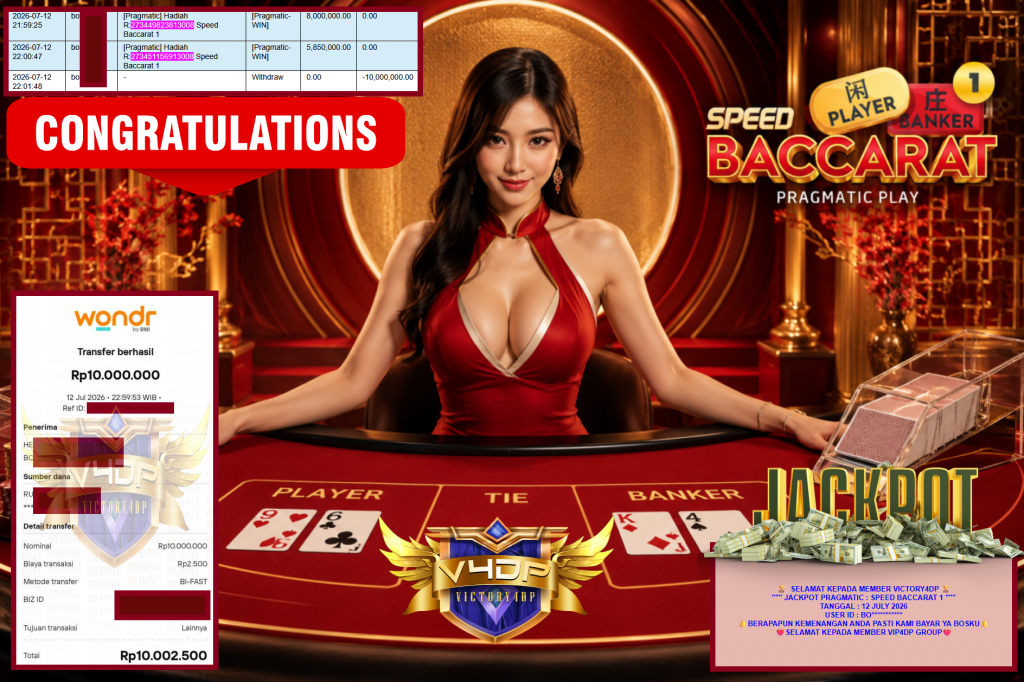 VICTORY4DP JACKPOT PRAGMATIC ” SPEED BACCARAT 1 ” Rp10.000.000,- LUNAS