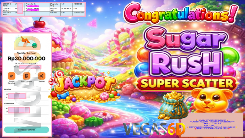 VEGAS6D JACKPOT PRAGMATIC ” SUGAR RUSH SUPER SCATTER ” Rp30.000.000,- LUNAS