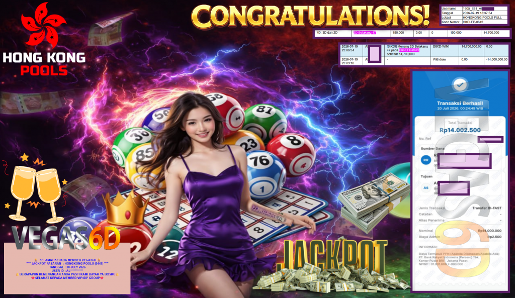 VEGAS6D JACKPOT PASARAN ” HONGKONG POOLS (0447) ” Rp14.000.000,- LUNAS