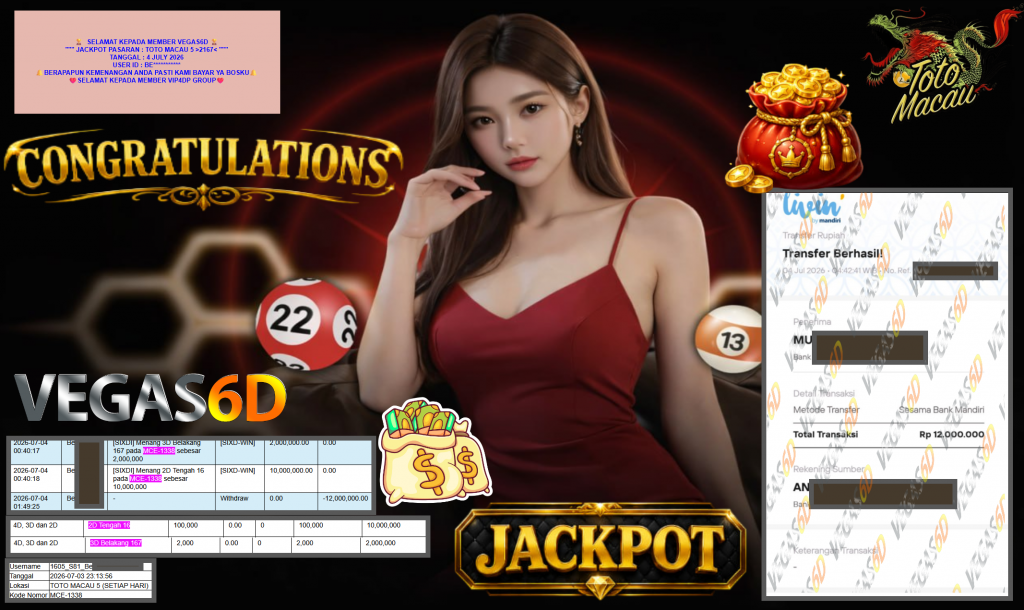 VEGAS6D JACKPOT PASARAN β TOTO MACAU 5 >2167< β Rp12.000.000,- LUNAS
