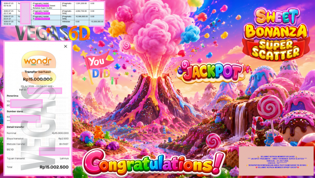 VEGAS6D JACKPOT PRAGMATIC β SWEET BONANZA SUPER SCATTER β Rp15.000.000,- LUNAS