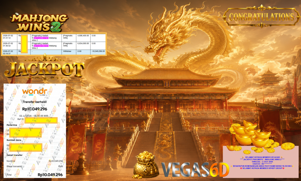VEGAS6D JACKPOT PRAGMATIC ” MAHJONG WINS 2 ” Rp10.049.296,- LUNAS