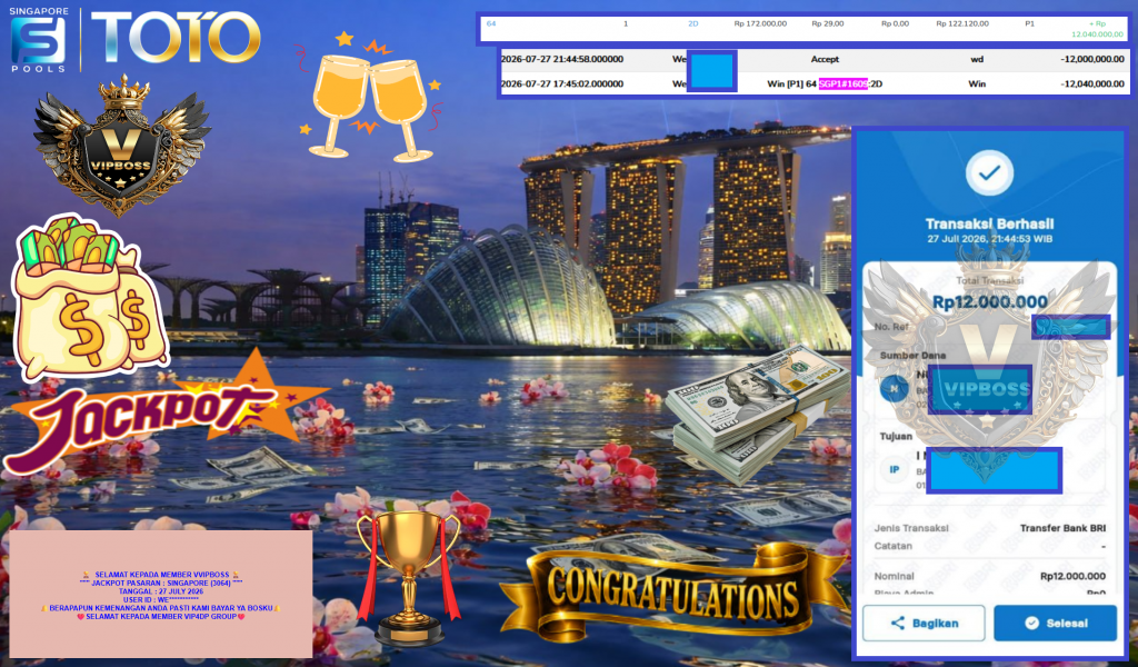 VVIPBOSS JACKPOT PASARAN ” SINGAPORE (3064) ” Rp12.000.000,- LUNAS