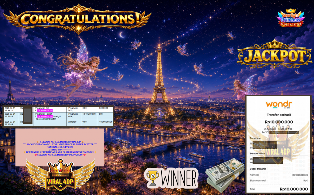 VIRAL4DP JACKPOT PRAGMATIC ” STARLIGHT PRINCESS SUPER SCATTER ” Rp10.000.000,- LUNAS