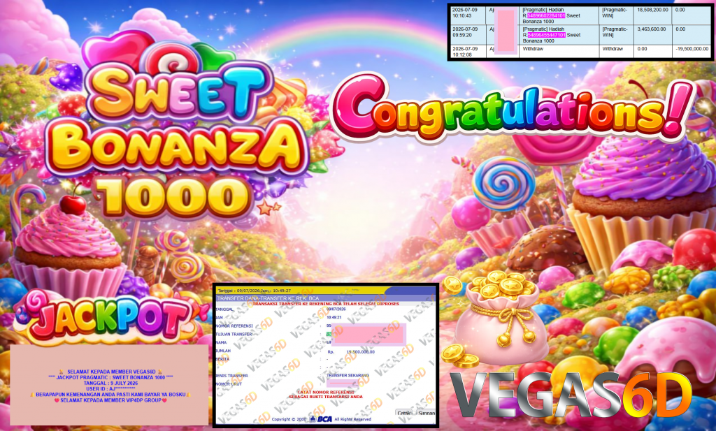 VEGAS6D JACKPOT PRAGMATIC ” SWEET BONANZA 1000 ” Rp19.500.000,- LUNAS