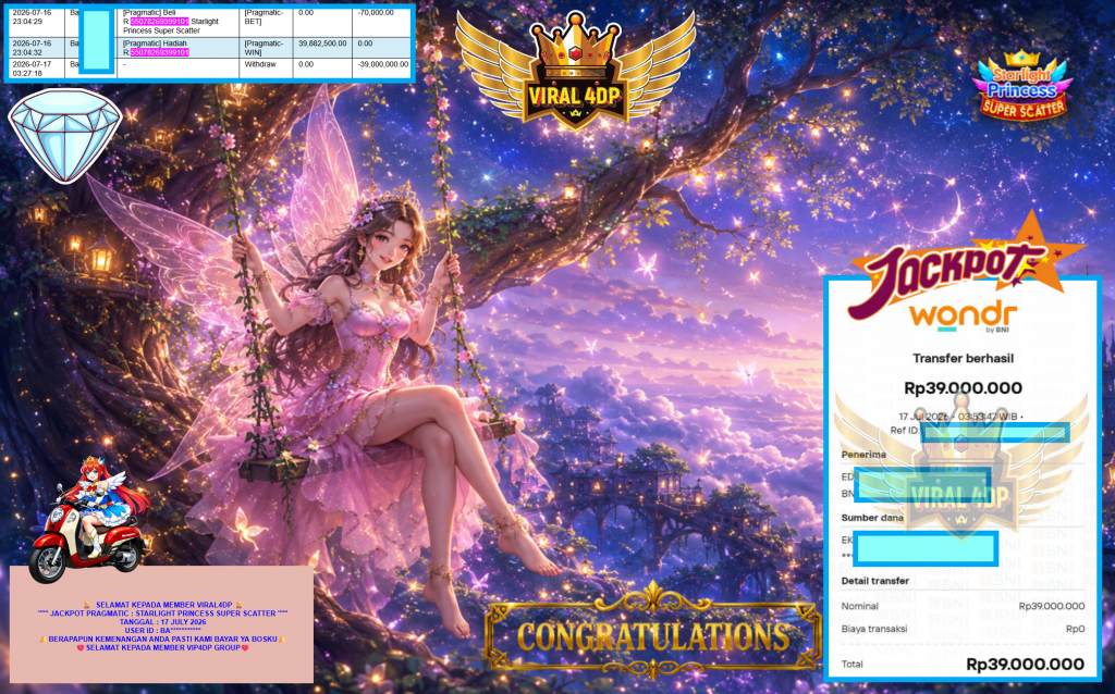 VIRAL4DP JACKPOT PRAGMATIC ” STARLIGHT PRINCESS SUPER SCATTER ” Rp39.000.000,- LUNAS