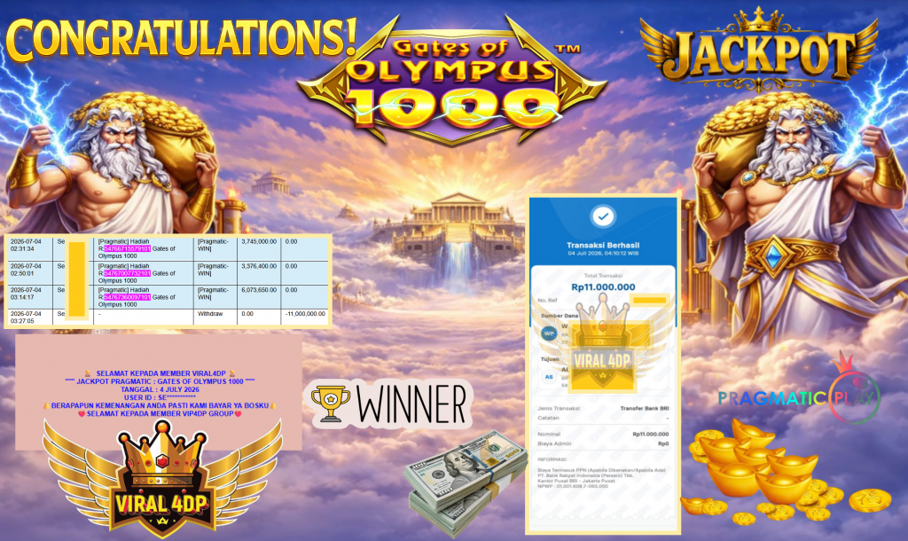 VIRAL4DP JACKPOT PRAGMATIC ” GATES OF OLYMPUS 1000 ” Rp11.000.000,- LUNAS