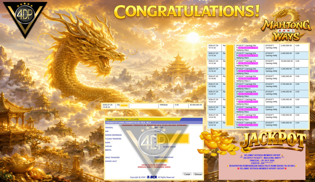 VIP4DP JACKPOT PGSOFT β MAHJONG WAYS β Rp40.000.000,- LUNAS