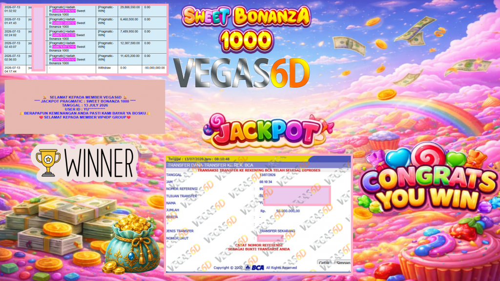 VEGAS6D JACKPOT PRAGMATIC ” SWEET BONANZA 1000 ” Rp60.000.000,- LUNAS