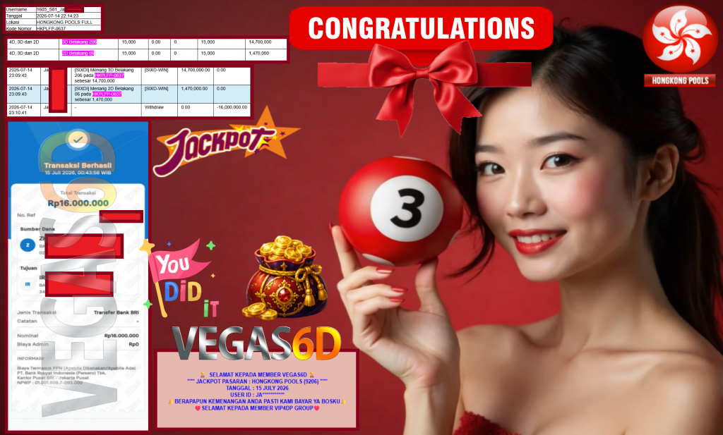 VEGAS6D JACKPOT PASARAN ” HONGKONG POOLS (9206) ” Rp16.000.000,- LUNAS