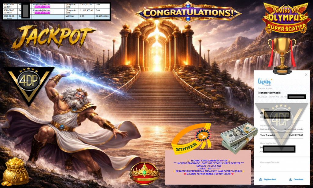 VIP4DP JACKPOT PRAGMATIC ” GATES OF OLYMPUS SUPER SCATTER ” Rp22.897.000,- LUNAS