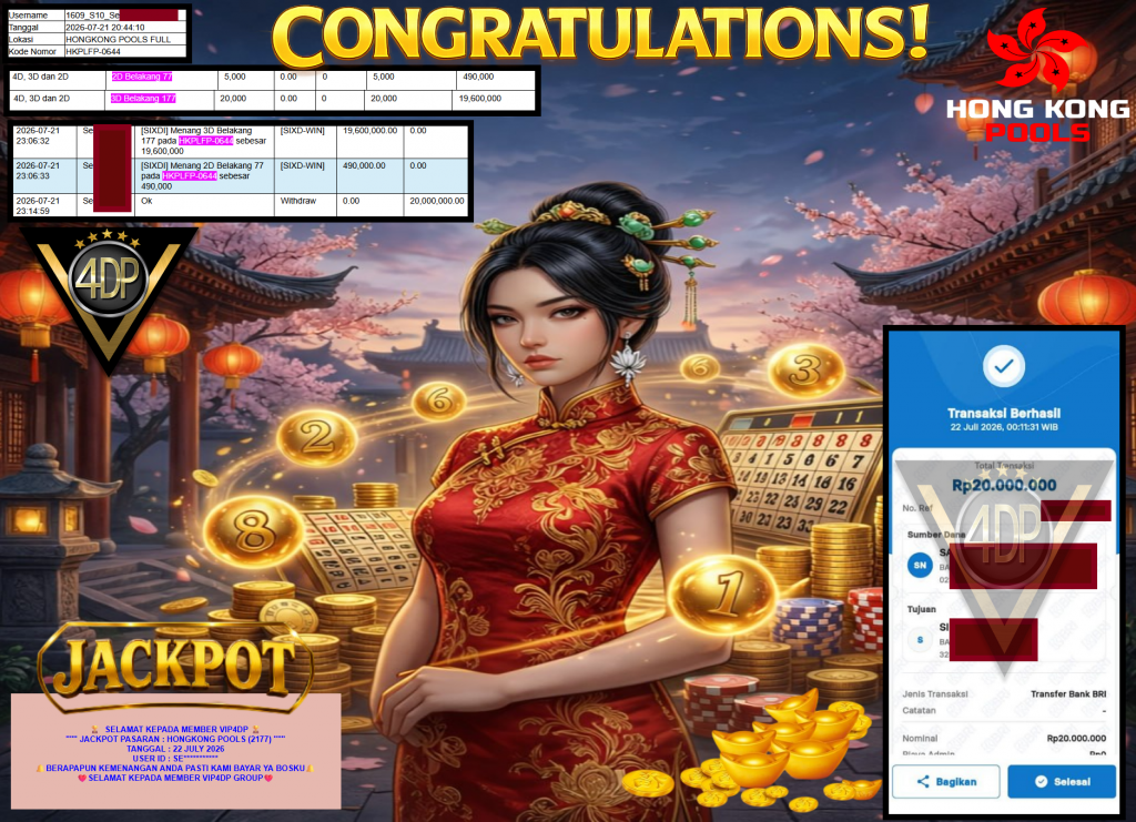 VIP4DP JACKPOT PASARAN ” HONGKONG POOLS (2177) ” Rp20.000.000,- LUNAS