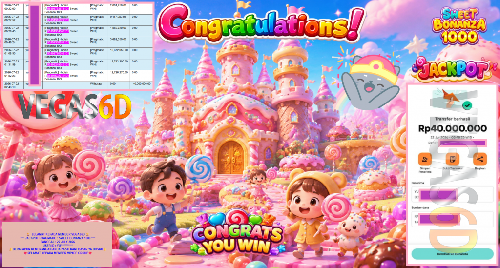VEGAS6D JACKPOT PRAGMATIC ” SWEET BONANZA 1000 ” Rp40.000.000,- LUNAS