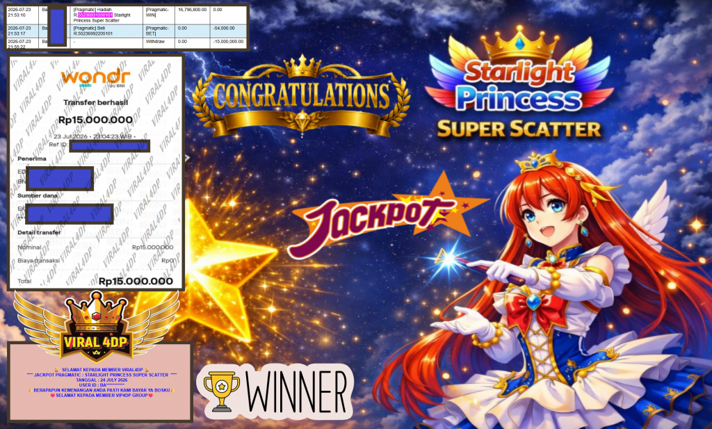 VIRAL4DP JACKPOT PRAGMATIC ” STARLIGHT PRINCESS SUPER SCATTER ” Rp15.000.000,- LUNAS
