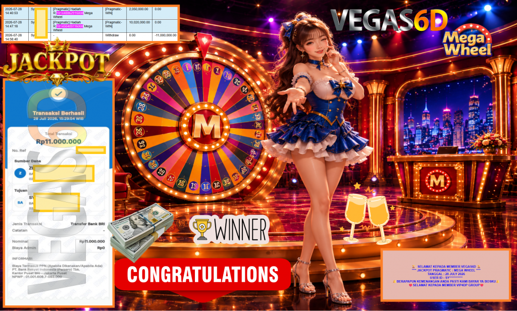 VEGAS6D JACKPOT PRAGMATIC ” MEGA WHEEL ” Rp11.000.000,- LUNAS