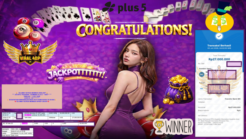 VIRAL4DP JACKPOT PASARAN β GERMANY PLUS 5 *2097* β Rp27.000.000,- LUNAS