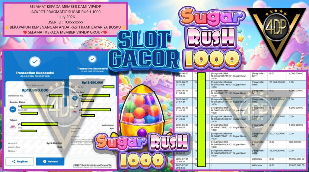 VIP4DP JACKPOT PRAGMATIC SUGAR RUSH 1000 Rp 39.640.000,- LUNAS