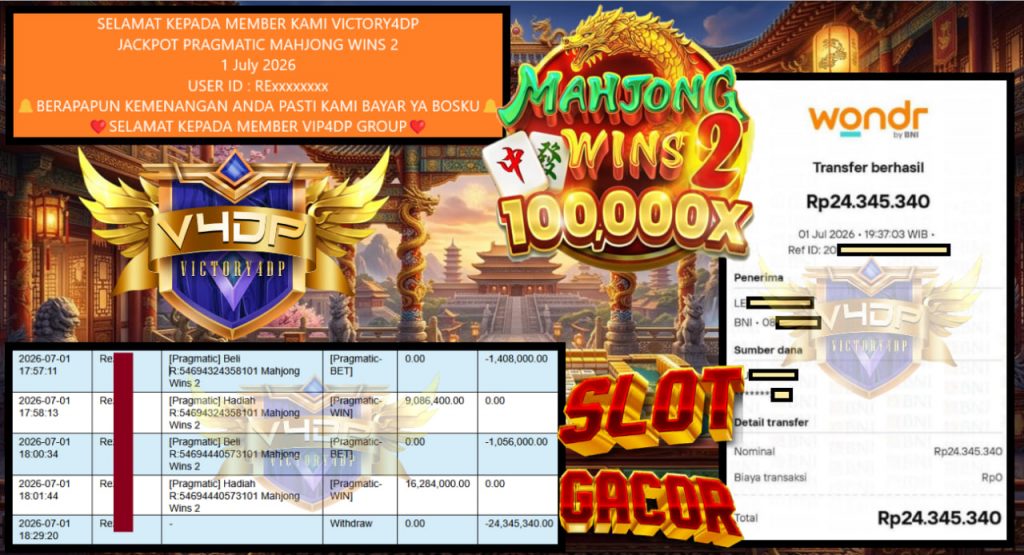 VICTORY4DP JACKPOT PRAGMATIC MAHJONG WINS 2 Rp 24.345.340,- LUNAS